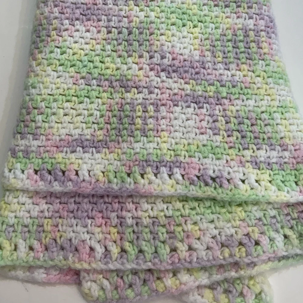 Hand knitted baby blanket, pastel colors.  33 inches by 50 inches. - Picture 5 of 7